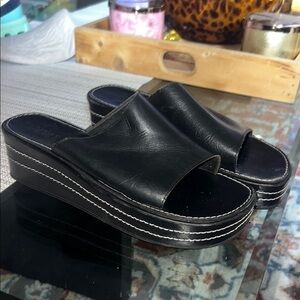 TWEEDS Black Leather Platform Slide Sandals, size 9